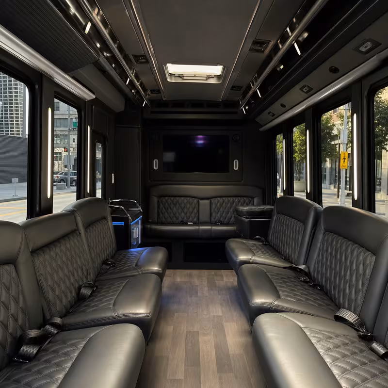Passenger watching the Dallas scenery during a regional party bus road trip