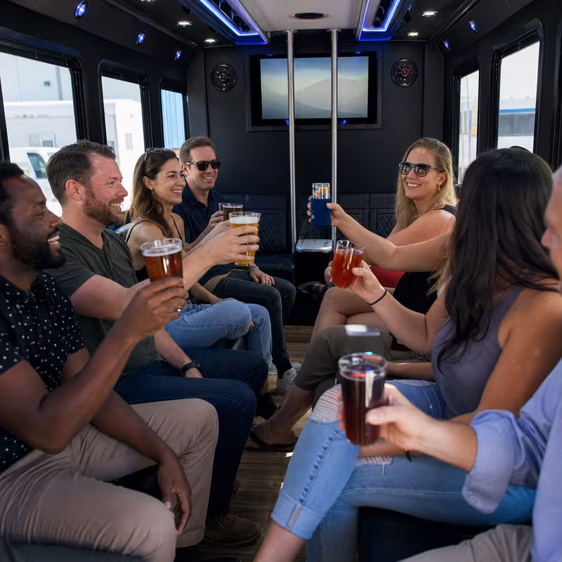 Black Mercedes Sprinter van staged for an Dallas Winery & Brewery Tour Transportation group